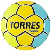 Мяч гандбольный TORRES Training, H32151, размер 1, ПУ, 4 подкладочных слоя, ручная сшивка, желтый-голубой