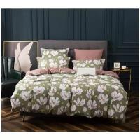 Комплект постельного белья VIVA HOME TEXTILE CN125, евростандарт, сатин, зеленый/бежевый/розовый