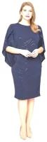 Платье нарядное миди полуприталенное нарядное праздничное с пайетками 3/4 рукав-колокол plus size (большие размеры) OL/1905014/4-48
