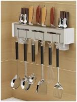 Подставка под ножи настенный держатель для кухонных ножей столовых приборов органайзер на кухню