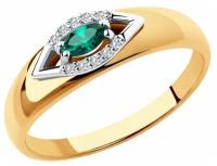 Кольцо SOKOLOV, комбинированное золото, 585 проба, изумруд, бриллиант, размер 16.5, бесцветный, зеленый