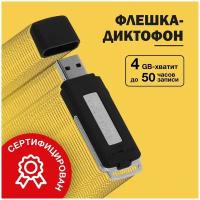 Диктофон мини для записи, флешка 4GB на 50 часов с датчиком звука