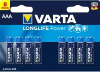 Varta Батарейка алкалиновая Varta LongLife Power, AAA, LR03-8BL, 1.5В, блистер, 8 шт