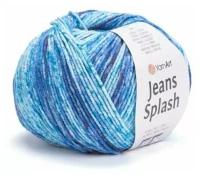 Пряжа для вязания YarnArt Jeans Splash (ЯрнАрт Джинс Сплэш) - 1 моток 944 бирюза синий белый, секционная, 55% хлопок, 45% акрил, 160м/50г