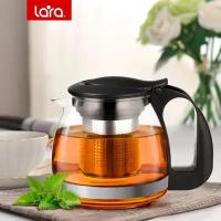 Заварочный чайник LARA LR06-19 Black, 700мл, силикатное стекло, стальной фильтр, подъем крышки