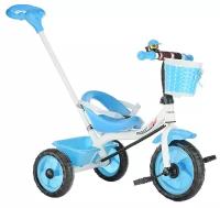 Велосипед трёхколёсный со съёмной родительской ручкой и двумя корзинами для игрушек, 3-х колесный, бело-голубой