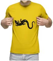 Мужская футболка «ящерица черная с звездами и луной» (XL, серый меланж)