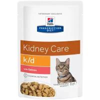 Hills вет.консервы Паучи K/D для кошек при лечении почек с лососем (кусочки в соусе) 1884M, 0,085 кг