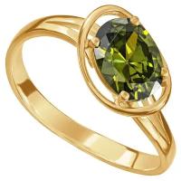 Серебряное кольцо с оливковым камнем (нанокристалл) - размер 18 / покрытие Желтое Золото