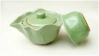 Набор гайвань светло-зеленая №3 с чашкой, керамика