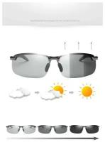 Фотохромные поляризованные обесцвеченные солнцезащитные очки Grand Price без оправы для дневного и ночного вождения - черные