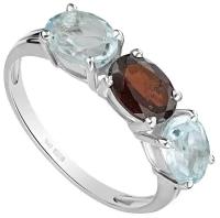 Серебряное кольцо с камнями гранат и топаз (натуральные) - размер 22