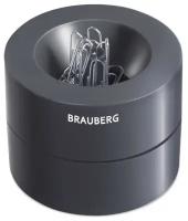 Скрепочница магнитная закрытая Brauberg (пластик, бочонок) + 30 скрепок, черная (225191)