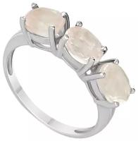 Серебряное кольцо с натуральным розвовым кварцем - размер 17 / покрытие Белый Родий