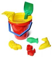 Детская игрушка для малышей Bauer для игры в песочнице с лопаткой, граблями, ситом и 4 формочками 1+