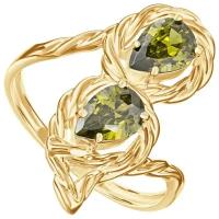 Серебряное кольцо с оливковым камнем (нанокристалл) - размер 21,5 / покрытие Желтое Золото