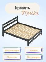 Полутораспальная усиленная кровать Чудетория Мишка 120х190 см, деревянная из массива сосны, на ножках, цвет антрацит