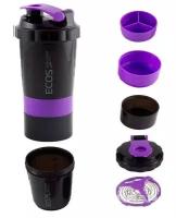 Cпортивный шейкер с пружиной ECOS Shaker Twister Purple, 750 мл