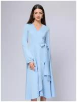 Платье с запахом 1001dress, повседневное, миди, размер 44, голубой