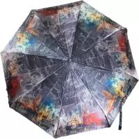 Зонт GALAXY, полуавтомат, складной, женский, «Коты в ночном городе», арт. BF3001, тёмно-серый