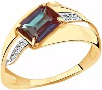 Кольцо Diamant online, золото, 585 проба, александрит, бриллиант, размер 19, бесцветный