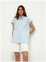 Блуза Zarina, повседневный стиль, оверсайз, короткий рукав, карманы, однотонная, размер 44(S)