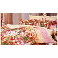 1.5 спальное постельное белье сатин персиковое с цветами