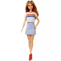 Кукла Barbie Игра с модой, 29 см, FXL55 рыжая в футболке с радужными волнами