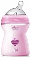 Chicco Natural feeling бутылочка полипропиленовая + соска силиконовая с флексорами 2+ 250мл розовая