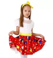 Карнавальная юбка для вечеринки красная в горох, повязка, рост 134-140 см