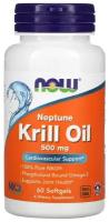 NOW Foods Neptune Krill Oil Cardiovascular Support 500 mg, 60 softgels, НАУ Фудс Масло морского криля Нептун, 500 мг, 60 софтгель капсул