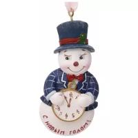 Елочная игрушка феникс-презент 77795 Снеговик с часами из полирезины / 3.5х1.5х8см
