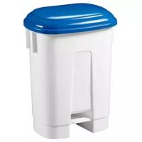 Ведро пластиковое для мусора, 60л. с держателем под мешок, с педалью, белое с синей крышкой ACG
