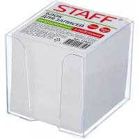 Блок для записей Staff в подставке прозрачной, куб 9х9х9 см, белый, белизна 90-92% (129201)