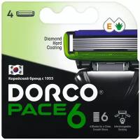 Dorco PACE6 (4 кассеты), 6-лезв. кассеты, увл. полоска, микрогребень, открыт. архитектура, крепление PACE