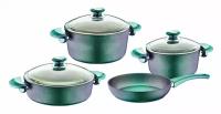 Набор посуды O.M.S. Collection с антипригарным покрытием из 7 предметов. Цвет: зеленый, фиолетовый