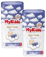 MyKiddo Подгузники трусики ночные детские с индикатором влаги Night Pants XL (12-20), 17 шт., 2 уп., белый