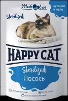 Влажный корм для стерилизованных кошек лосось Хэппи Кэт Happy Cat Кусочки в желе упаковка, 100 г х 24 шт