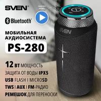 АС PS-280, черный (12 Вт, Waterproof (IPx6), TWS, Bluetooth, FM, USB, microSD, 2400мА*ч)