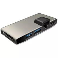 Card Reader внешний GiNZZU, (GR-867UB) Черный Type C HDMI+2xUSB3.0+GIGA LAN+U3: SD/TF