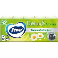 Платочки Zewa Deluxe Ромашка бумажные носовые, 3 слоя, 10 пачек, зеленый