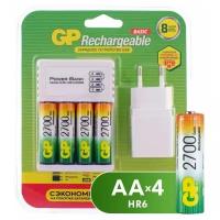 Аккумулятор Ni-Mh 2700 мА·ч 1.2 В GP Rechargeable 2700 Series AA + Зарядное устройство USB CPB + Адаптер 1A, 4 шт