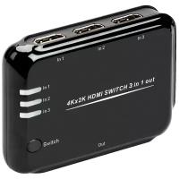 Переключатель HDMI 1.4 3x1 4K 30Hz CEC ARC для Smart TV + пульт ДУ, внешний ИК-приёмник (GL-VKR), черный, 3x1м