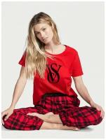 Пижама VICTORIA'S SECRET М красная футболка с лого и брюки в красно-черную клетку Flannel Jogger Tee-jama