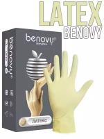 Перчатки процедурные BENOVY Latex Chlorinated неопудренные 50 пар, 100шт., L