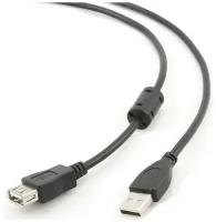 Bion Кабель удлинительный USB 2.0 A-A (m-f), позолоченные контакты, ферритовые кольца, 1.8м, черный [BXP-CCF-USB2-AMAF-018]