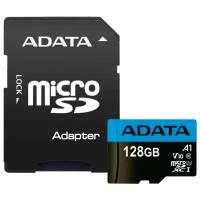 Карта памяти ADATA microSDXC 128 ГБ Class 10, V10, A1, UHS Class 1, R/W 100/25 МБ/с, адаптер на SD, черный