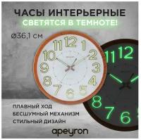 Часы настенные Apeyron в форме круга d-36.1 см / светящийся арабский циферблат 3D / пластик / бесшумный механизм с плавным ходом, PL2207-713-3