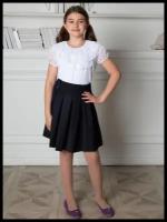 Блузка для девочки, нарядная с коротким рукавом, для школы / Белый слон 5454 (светло-голубой) р.146