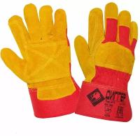 Перчатки спилковые комбинированные диггер, усиленные, размер 10,5 (XL), желтые/красные, ПЕР611